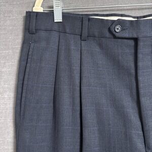 Vintage Tommy Hilfiger Pants 38x31 Blue Plaid Windowpane Pleated‎ Trousers 90s